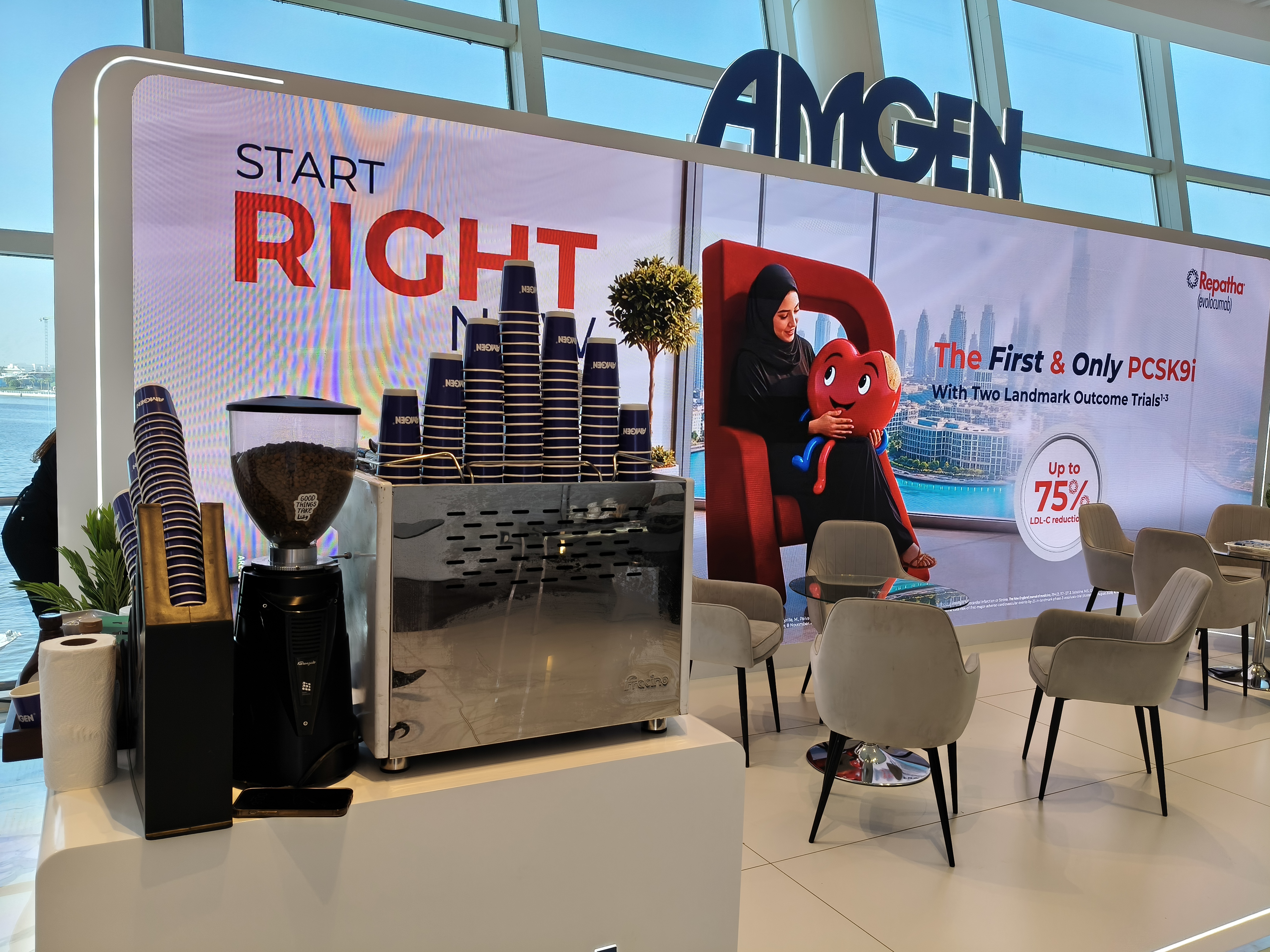 AMGEN branded coffee service setup